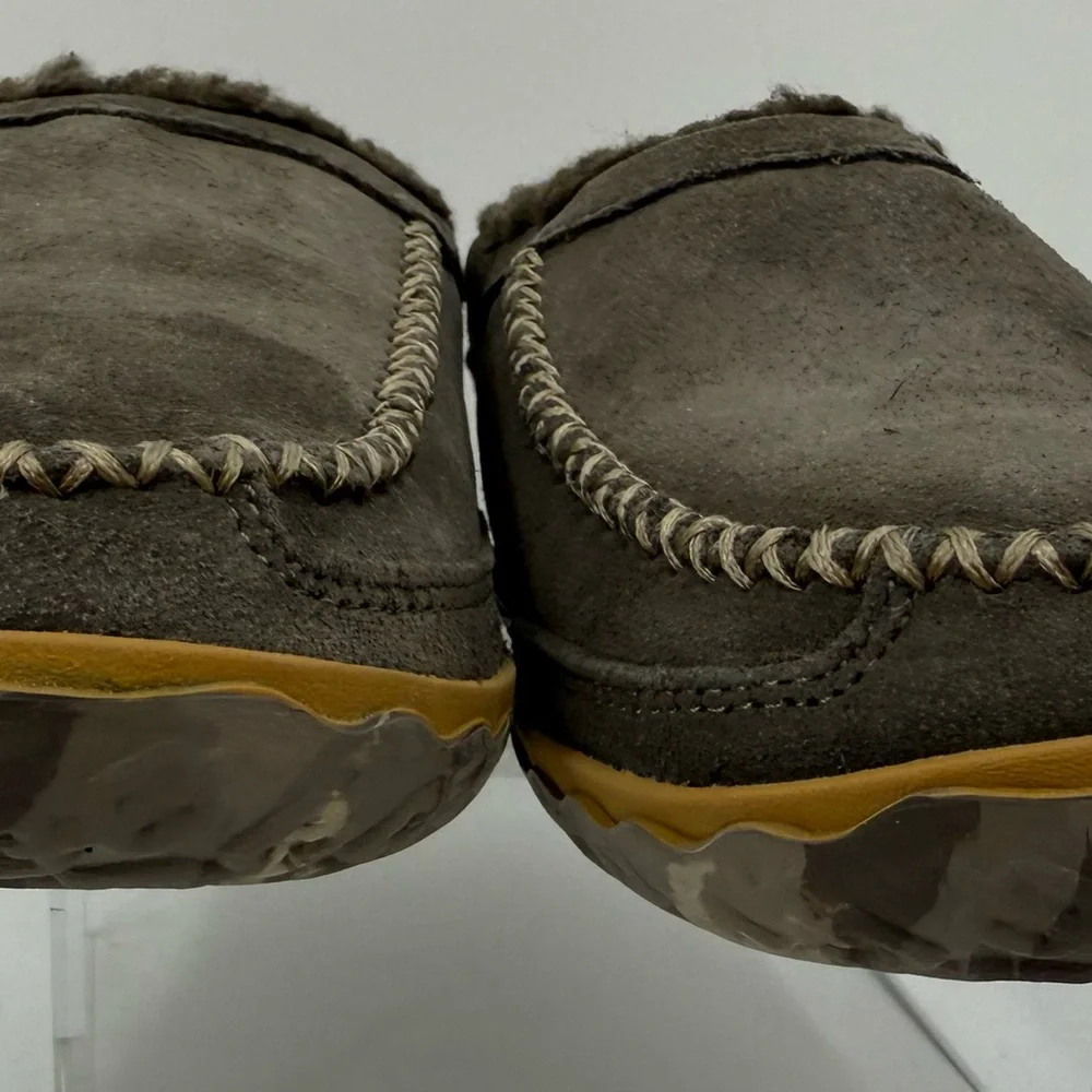 L.L. Bean Mountain Moccasin Scuff Winter Slippers Mens Size 8M Gray Leather NWOB